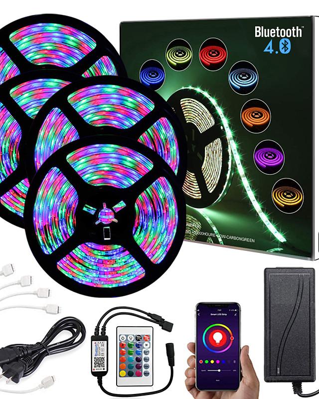20M (4x5M) App Intelligent Control Bluetooth Music Sync Flexible Led Strip Lights 2835 RGB SMD 1080 LEDs IR 24 Key Bluetooth Controller with 12V Adapter Kit