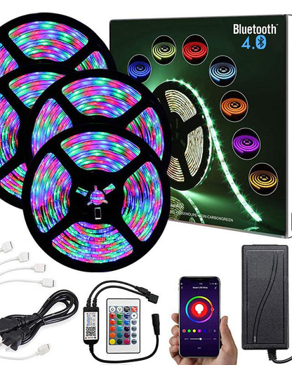 20M (4x5M) App Intelligent Control Bluetooth Music Sync Flexible Led Strip Lights 2835 RGB SMD 1080 LEDs IR 24 Key Bluetooth Controller with 12V Adapter Kit