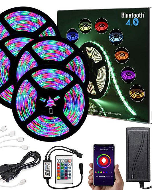 20M (4x5M) App Intelligent Control Bluetooth Music Sync Flexible Led Strip Lights 2835 RGB SMD 1080 LEDs IR 24 Key Bluetooth Controller with 12V Adapter Kit