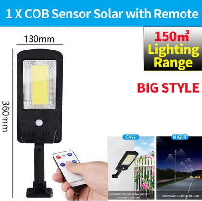 300W Remote Control Upgraded COB Solar Light PIR Motion Sensor IP65 Outdoor Solar Wall Street Light Waterproof Lamp