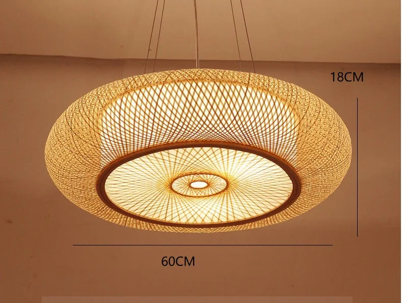 Round Natural Handmade Retro Classics Wicker Handmade Bamboo Pendant Light Bamboo Hanging Lampshade