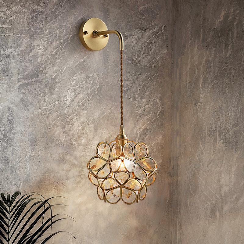 Creative Retro Pure Copper Petal Flower Bedside Bedroom Copper Wall Lamp House Coffee Shop Japanese Corridor Aisle Lamp