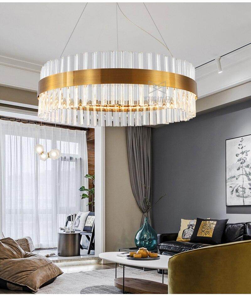 New Designer Round Modern Crystal Pendant Lights Luxury Dinning Room Hanglamp Duplex Building Hall Light Fixtures Hanging Lamp