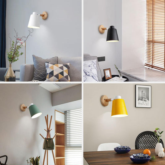 wooden wall lights bedside wall lamp wall sconce modern wall light for bedroom Nordic macaroon 6 color steering head E27