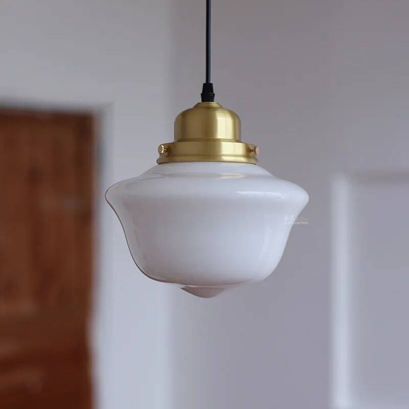 American Retro Pendant Light - Milky Glass & Brass Vintage Ceiling Fixture for Bedroom Bar Cafe Cream Chandelier