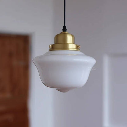 American Retro Pendant Light - Milky Glass & Brass Vintage Ceiling Fixture for Bedroom Bar Cafe Cream Chandelier