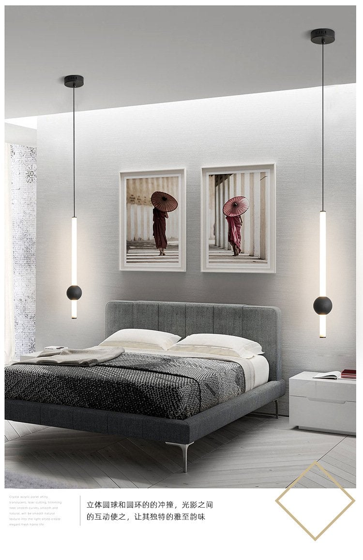 Nordic Bedside Chandelier Modern Simple Living Room Background Wall Bar Long Line Chandelier Bedroom Single Head Tooling Small Chandelier