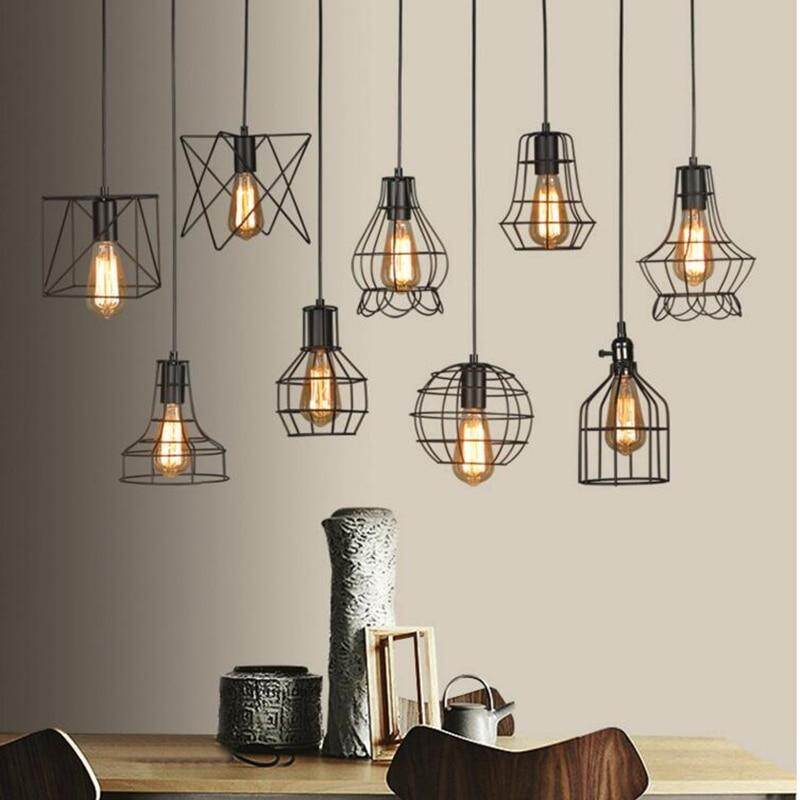 LED Indoor E27Modern Cage Pendant Light Iron Minimalist Retro Scandinavian Loft Pendant Lamp Metal Hanging RestaurantLamp