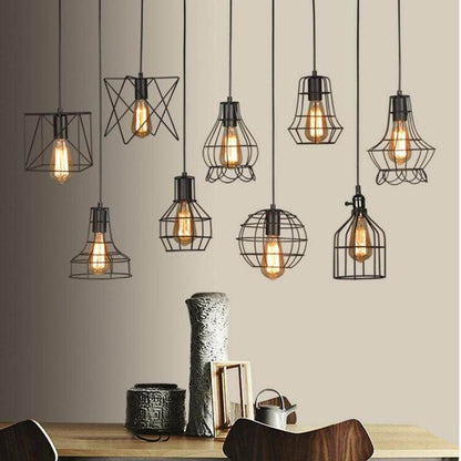 LED Indoor E27Modern Cage Pendant Light Iron Minimalist Retro Scandinavian Loft Pendant Lamp Metal Hanging RestaurantLamp