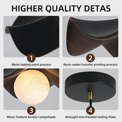 Wabi Sab Lotus Leaf Dining Pendant Light Petal Wood Grain Resin Pendants Lights Colour For Bedroom Dining Room Lighting