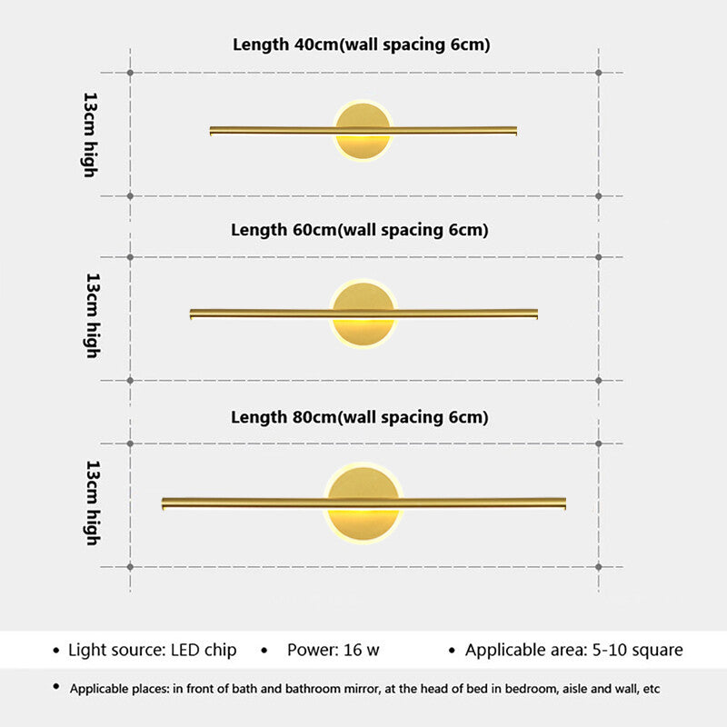 Modern LED Wall Lamp Mirror Front Light 40/60cm Simple Gold Black Indoor Lighting Fixture