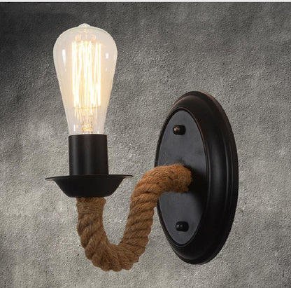 American Country Hemp Rope Wall Lamp Retro Light Wall Sconce Beside Living Loft Lighting Stairs Vanity Light Indoor Wall Lamps