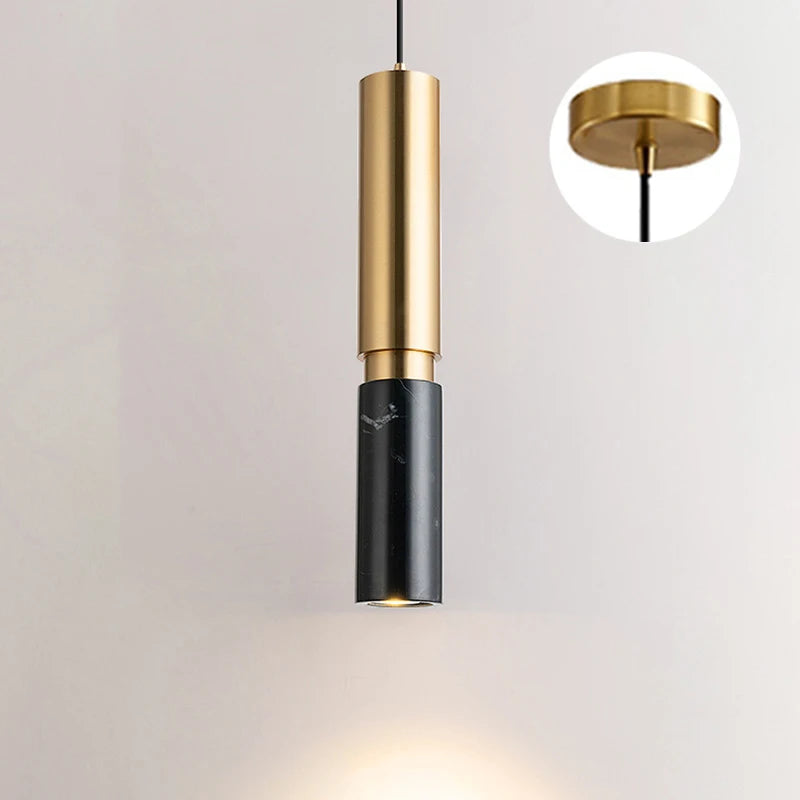 Modern dining table pendant lamp cylindrical marble LED pendant lamp light luxury bedroom lighting living room home decoration