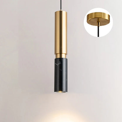 Modern dining table pendant lamp cylindrical marble LED pendant lamp light luxury bedroom lighting living room home decoration