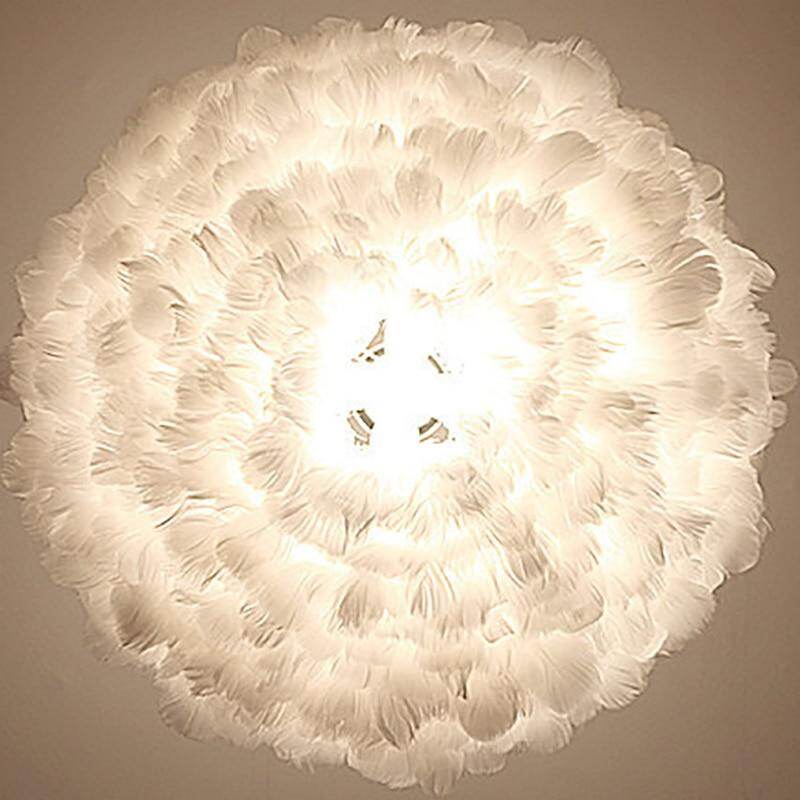Loft Modern White Nature Goose Feather Pendant Lights Romantic E27 Led Pendant Lamps For Home Restaurant Bedroom Living Room