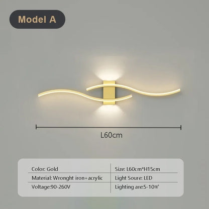 Modern LED Strip Wall Lamp Double Curve Remote Control Light Bedside Decor Black Gold Wall Sconces Living Room Bedroom