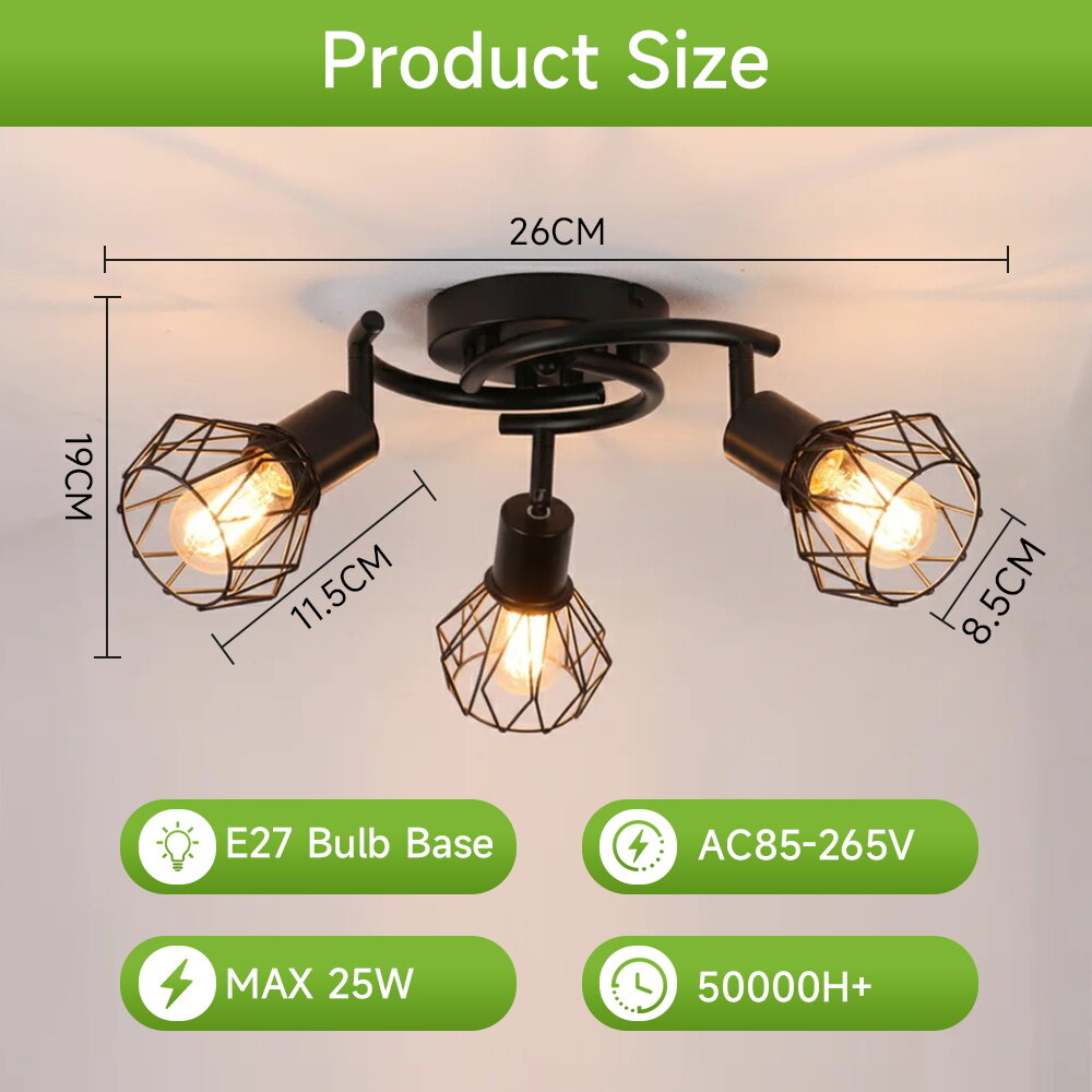 Metal Cage Ceiling Chandelier Vintage E27 Ceiling Lights Indoor Multi heads Chandelier For Living Room Kitchen Lighting Fixture