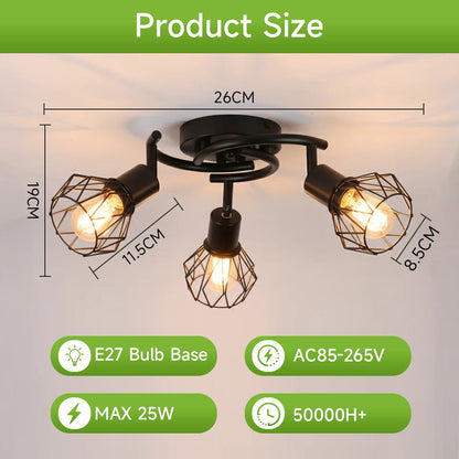 Metal Cage Ceiling Chandelier Vintage E27 Ceiling Lights Indoor Multi heads Chandelier For Living Room Kitchen Lighting Fixture