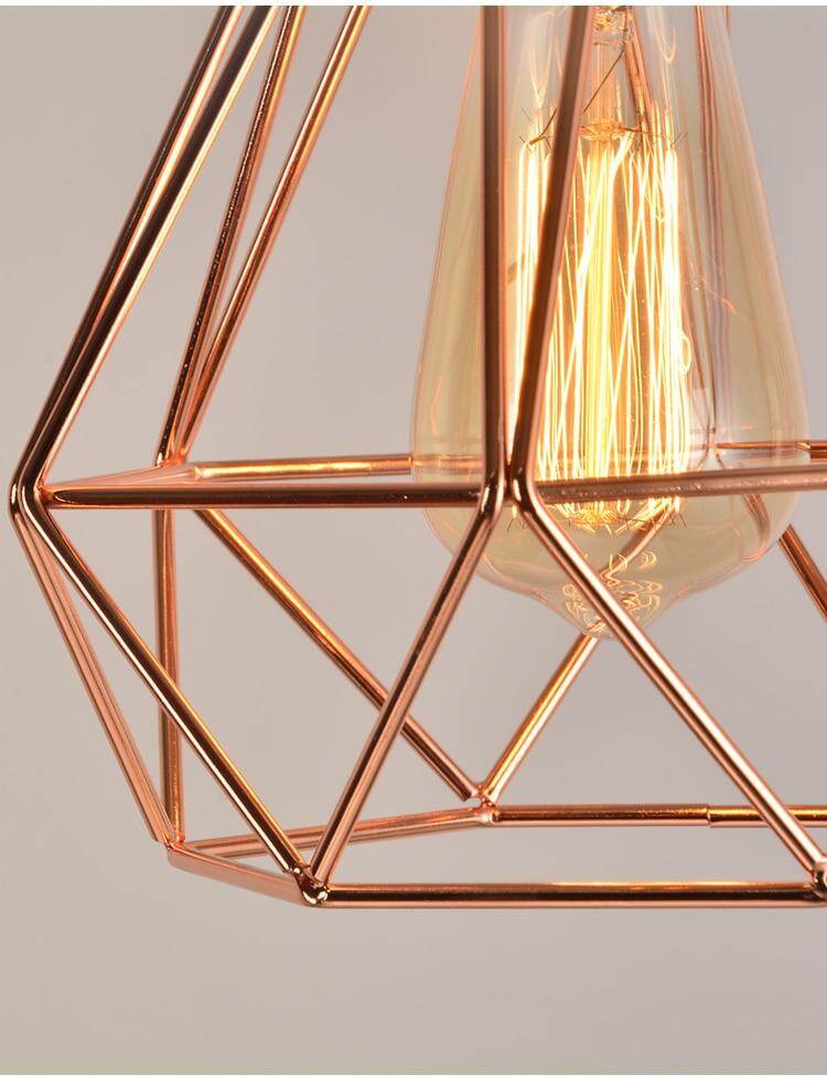 Modern Plating Metal Cage Pendant Lamp,Vintage Plating Rose Gold Birdcage Creative Hanging Lamp For Restaurant Living Room