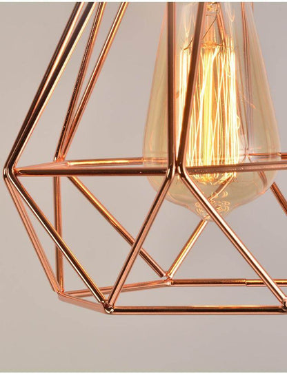 Modern Plating Metal Cage Pendant Lamp,Vintage Plating Rose Gold Birdcage Creative Hanging Lamp For Restaurant Living Room
