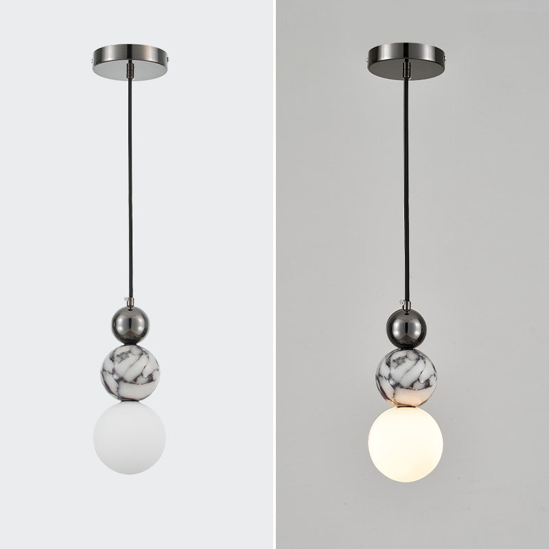 Natural Marble LED Pendant Light 7W Warm Light Adjustable 160cm Hanging Wire Glass Globe Hang Lamp for Bedroom Dining