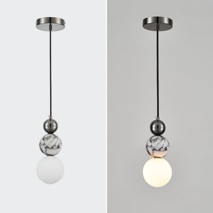 Natural Marble LED Pendant Light 7W Warm Light Adjustable 160cm Hanging Wire Glass Globe Hang Lamp for Bedroom Dining