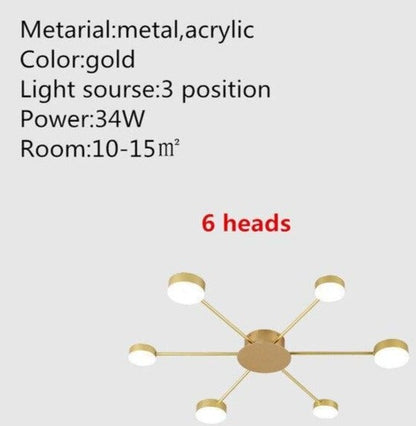 Europe Ceiling Lamp Contracted Modern 16 heads LED Gold Indoor Light Restaurant Living Room Bedroom Decoration Lighting Fixture