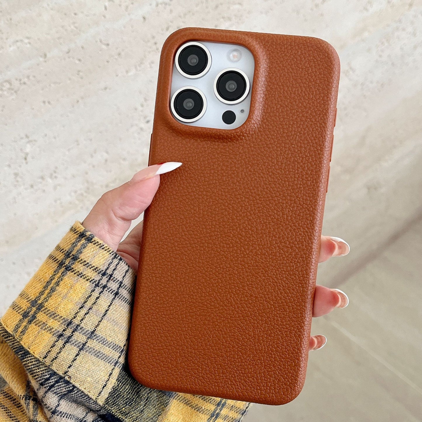 Premium Minimalist iPhone 17 Case Solid-Color Leather-Textured iPhone 16 Case Soft Case for iPhone 13/12/11