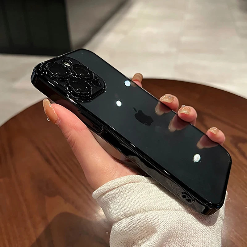 Luxury Plating Clear Silicone Phone Case For iPhone 16 15 14 13 12 11 Pro Max Plus X XR XS Mini Lens Protection Case Back Cover