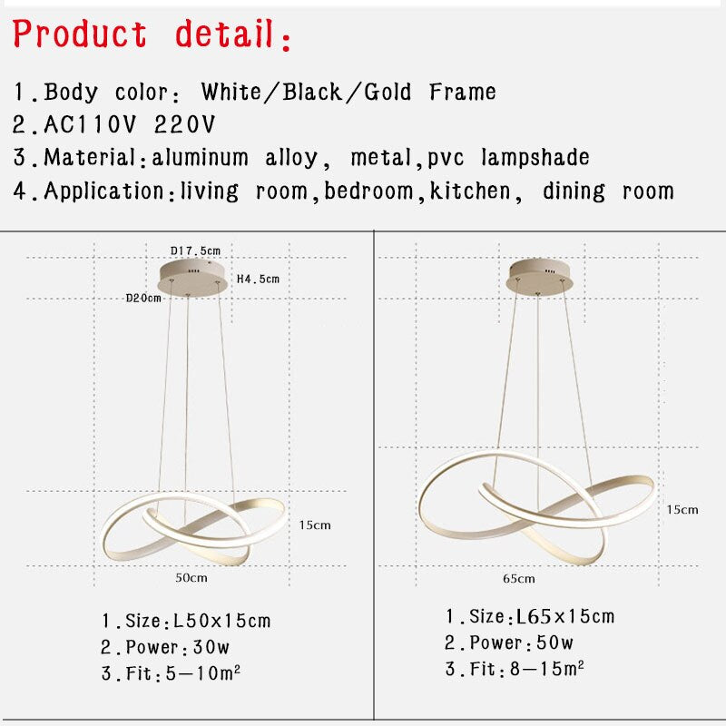 Hanging Lamp Moedern Led Pendant Light For Living Room Bedroom Dining Room Kitchen Lustres White&Black&Gold Pendant Lamp Fixture