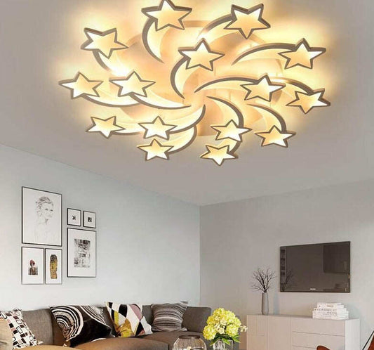 IRALAN modern led chandelier art deco  room indoor lamp white star for living room dining room bedroom kid's room kitchen remote