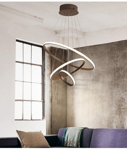 Modern LED Pendant Lights Hang Lamp Living Room Foyer White Coffee Black External Illumination Ring Lighting Luminaria Abajur De