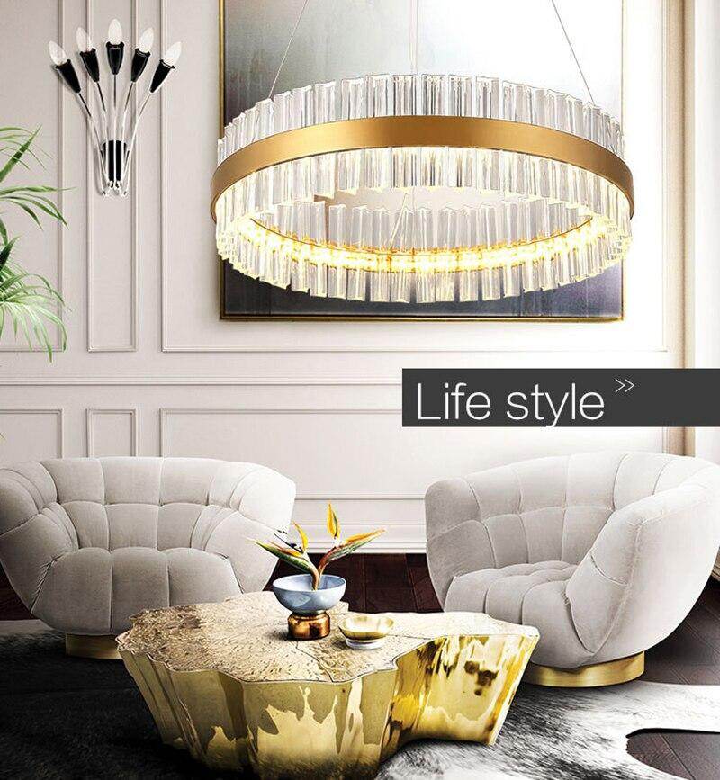 New Designer Round Modern Crystal Pendant Lights Luxury Dinning Room Hanglamp Duplex Building Hall Light Fixtures Hanging Lamp