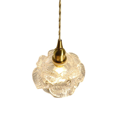 French Romantic Small Rose Glass Chandelier Lighting Bedside Bedroom Vintage Brass Light Luxury Hanging Lamp Living Dining Room