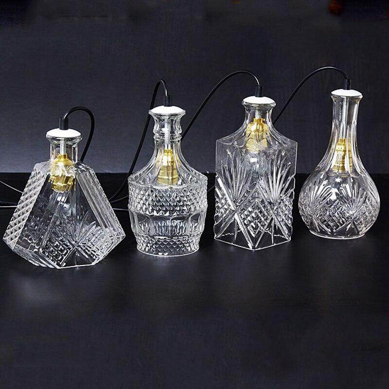 Modern Personality E27 Glass Hanging Lights Wine Bottle Engraved Pendant Lamps For Dining Room Living Room Restaurant Cafe Bar