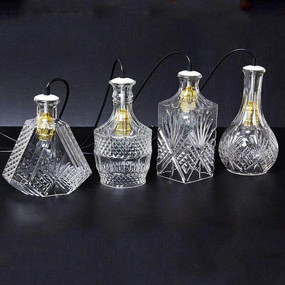 Modern Personality E27 Glass Hanging Lights Wine Bottle Engraved Pendant Lamps For Dining Room Living Room Restaurant Cafe Bar