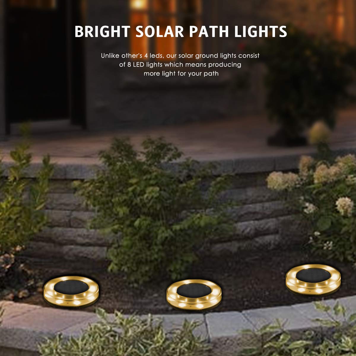 4PCS Solar Powered Disk Lights 8LED Solar Pathway Lights Outdoor Waterproof Garden Landscape Lighting for Yard Deck Patio