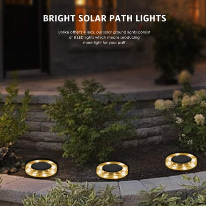 4PCS Solar Powered Disk Lights 8LED Solar Pathway Lights Outdoor Waterproof Garden Landscape Lighting for Yard Deck Patio