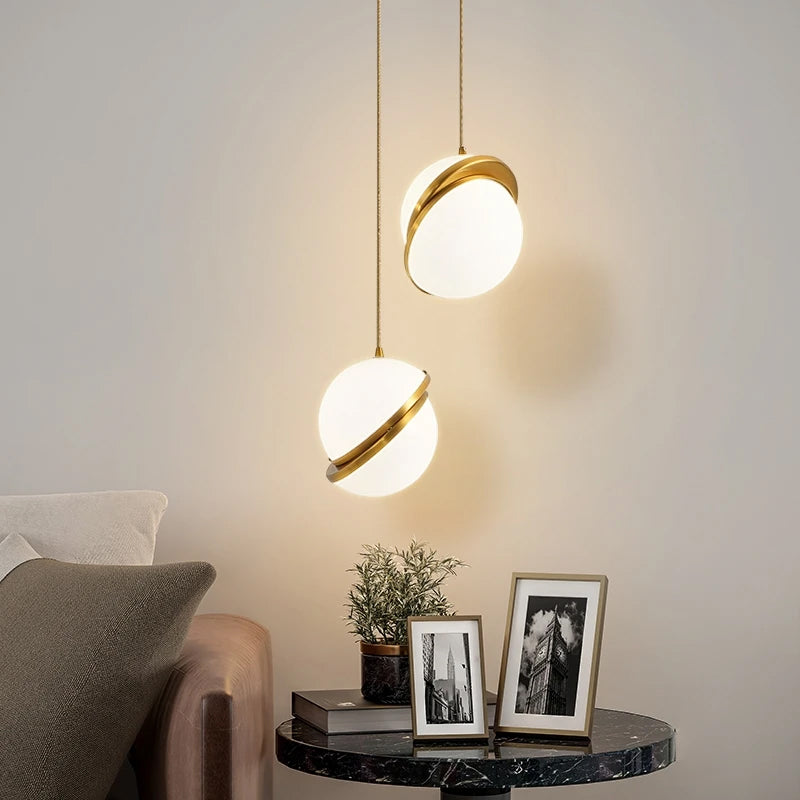 Nordic LED Modern Hanging Light White Bubble Ball Pendant Lights Kitchen Living Room Restaurant Bedroom Gold Hanging Lamp Mount
