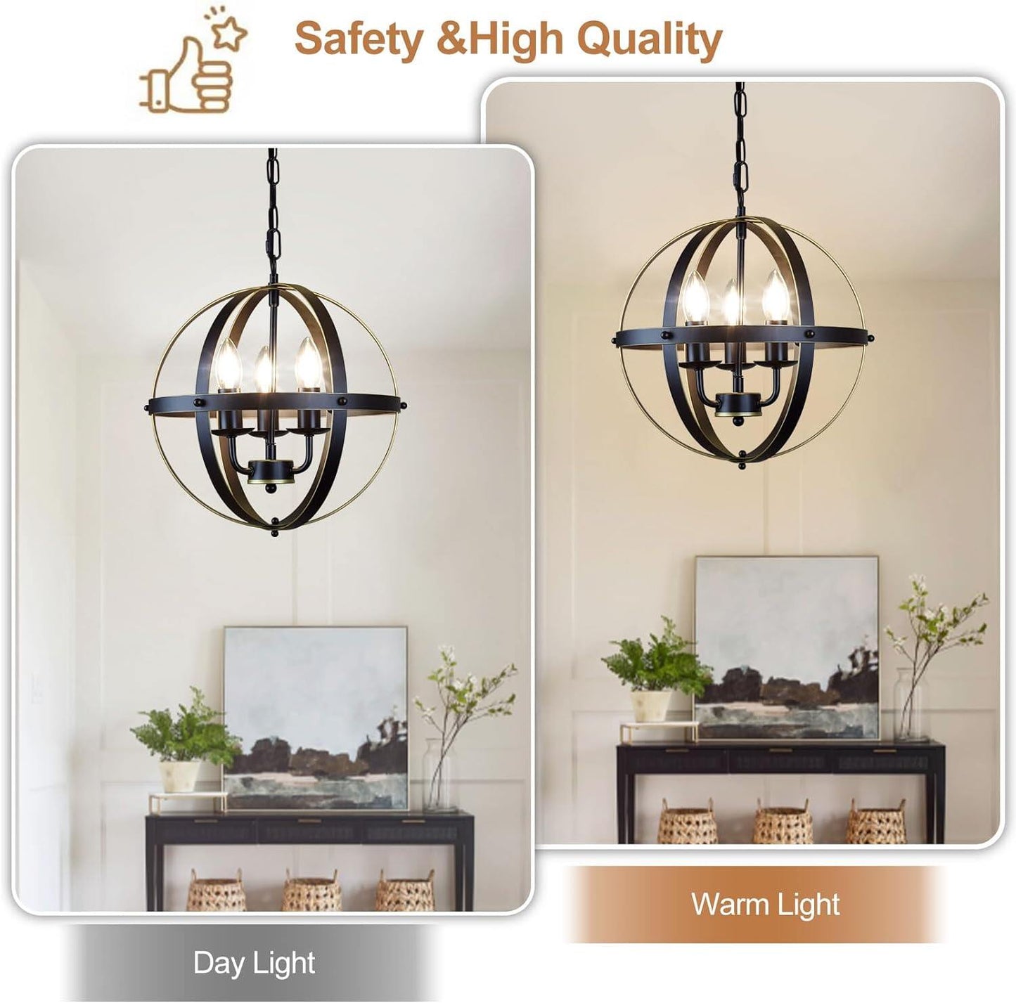 Globe Chandelier Farmhouse Hanging Lighting Ceiling Light Fixture