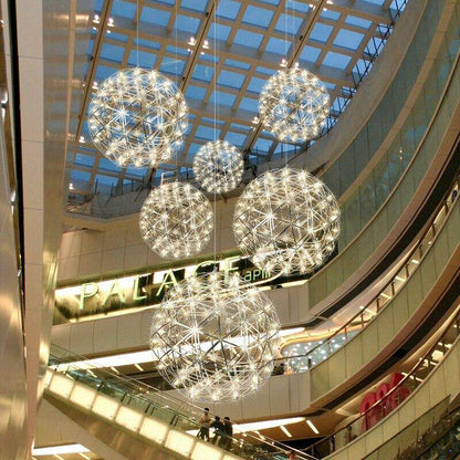 Firework Ball Pendant Lighting Fixtures Chrome/Gold Stainless Steel Lustre Led Nordic Lamp Lobby Hotel Living Room Cafe Hanglamp