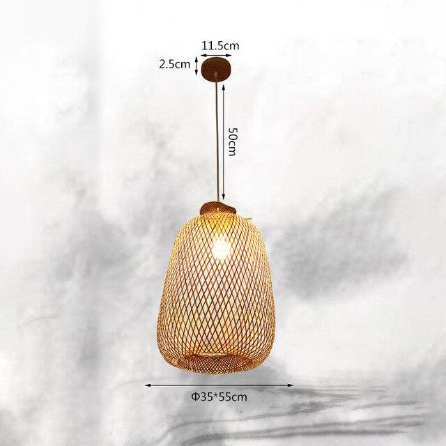 Handmade Bamboo Lamp Wicker Rattan Wave Shade Pendant Light Vintage Japanese Lamp Suspension Home Indoor Dining Table Room