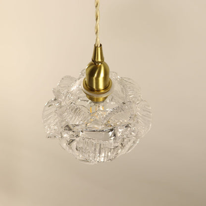 French Romantic Small Rose Glass Chandelier Lighting Bedside Bedroom Vintage Brass Light Luxury Hanging Lamp Living Dining Room