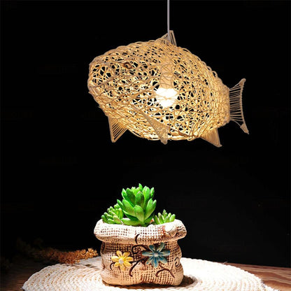 Creative Fish Pendant Lights Hand Woven Rattan Hanging Lamps Restaurant Bedroom Bar Light Fixture Home Teahouse Decoration
