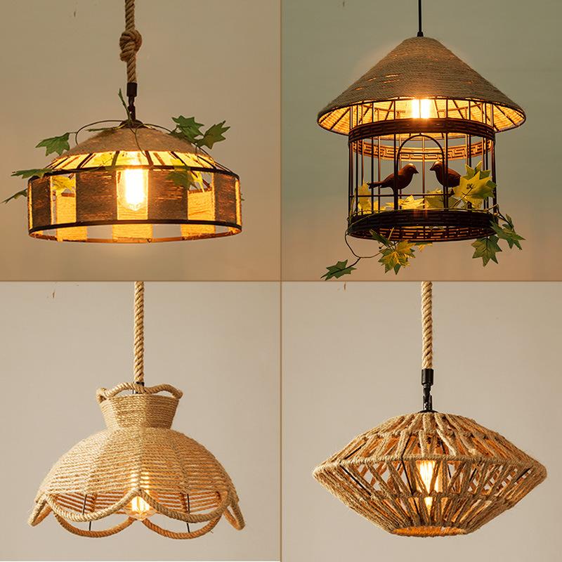 Hemp Rope Lamp Retro Creative Personality American Rural Small Chandelier