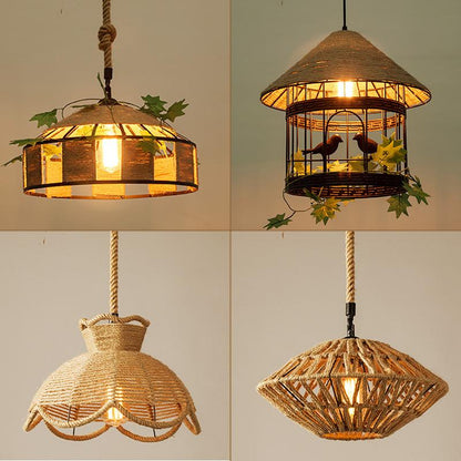 Hemp Rope Lamp Retro Creative Personality American Rural Small Chandelier