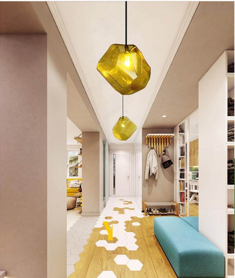 Modern Scandinavian Ice Crystal Glass Pendant Lights Creative Restaurant Hanging Lights Colored Stone Single Head Luminarias
