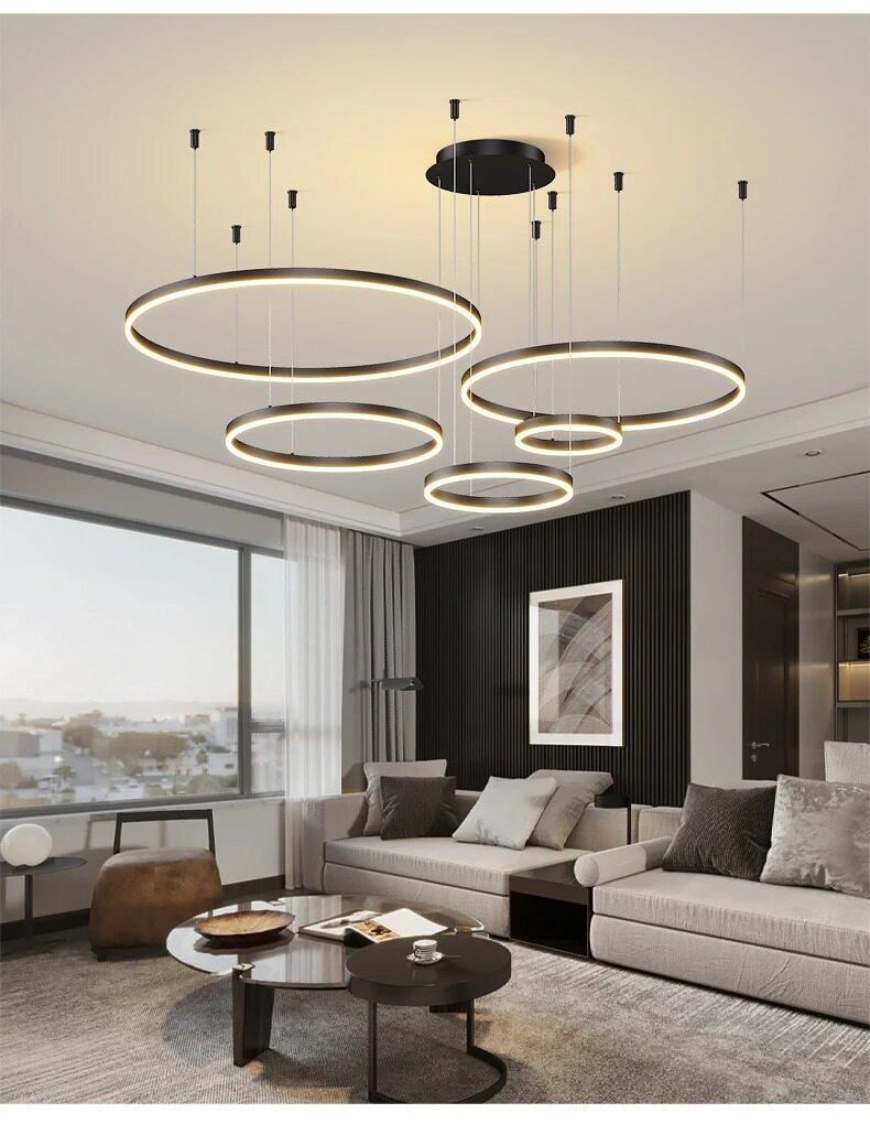 Nordic LED Pendant Lights Art Free combination Rings Cord Pendant Lamp For Living Room Kitchen Cafe Bedroom Hanging Lights