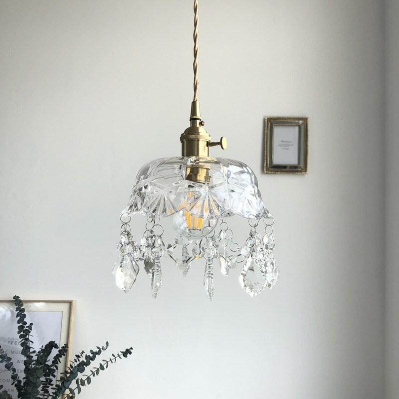 Nordic Brass Glass Pendant Lamp Modern Little Crown Pendant Lights LED E27 Decoration Hanging Lamp For Cafe Bedroom Bedside