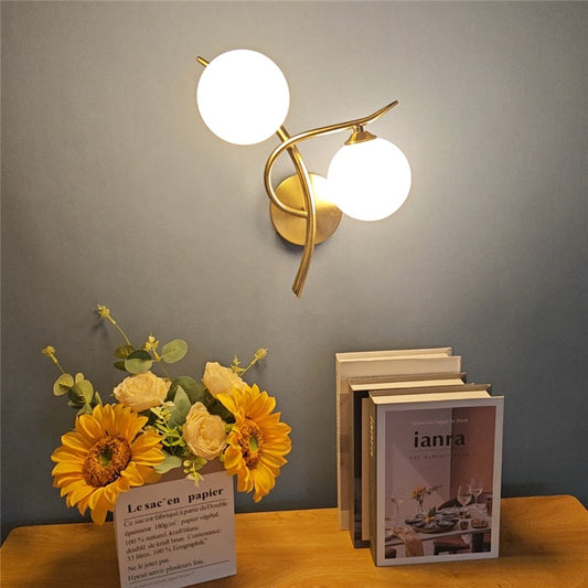Nordic Modern Iron Wall Lamps LED Bedroom Bed Lamp Learning Corridor Room Indoor Wall Lights Glass Ball Decor Light Fixtures E27